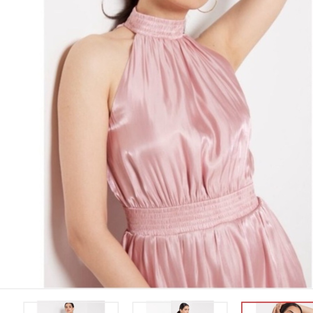 Evereve O.P.T Midi Dress High Neck Blush Pink Satin Shimmer | Wedding Guest | XS